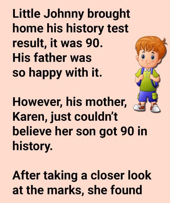 Johnny Brought Home His History Test Result.