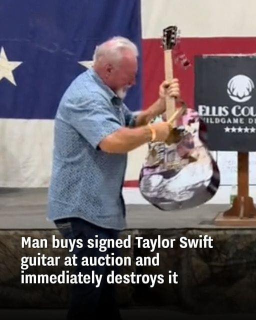 VIDEO)Man buys signed Taylor Swift guitar at auction and immediately destroys it