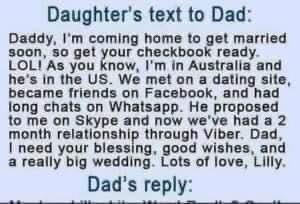 Daughter texts dad about new boyfriend, but dad’s response is hilarious