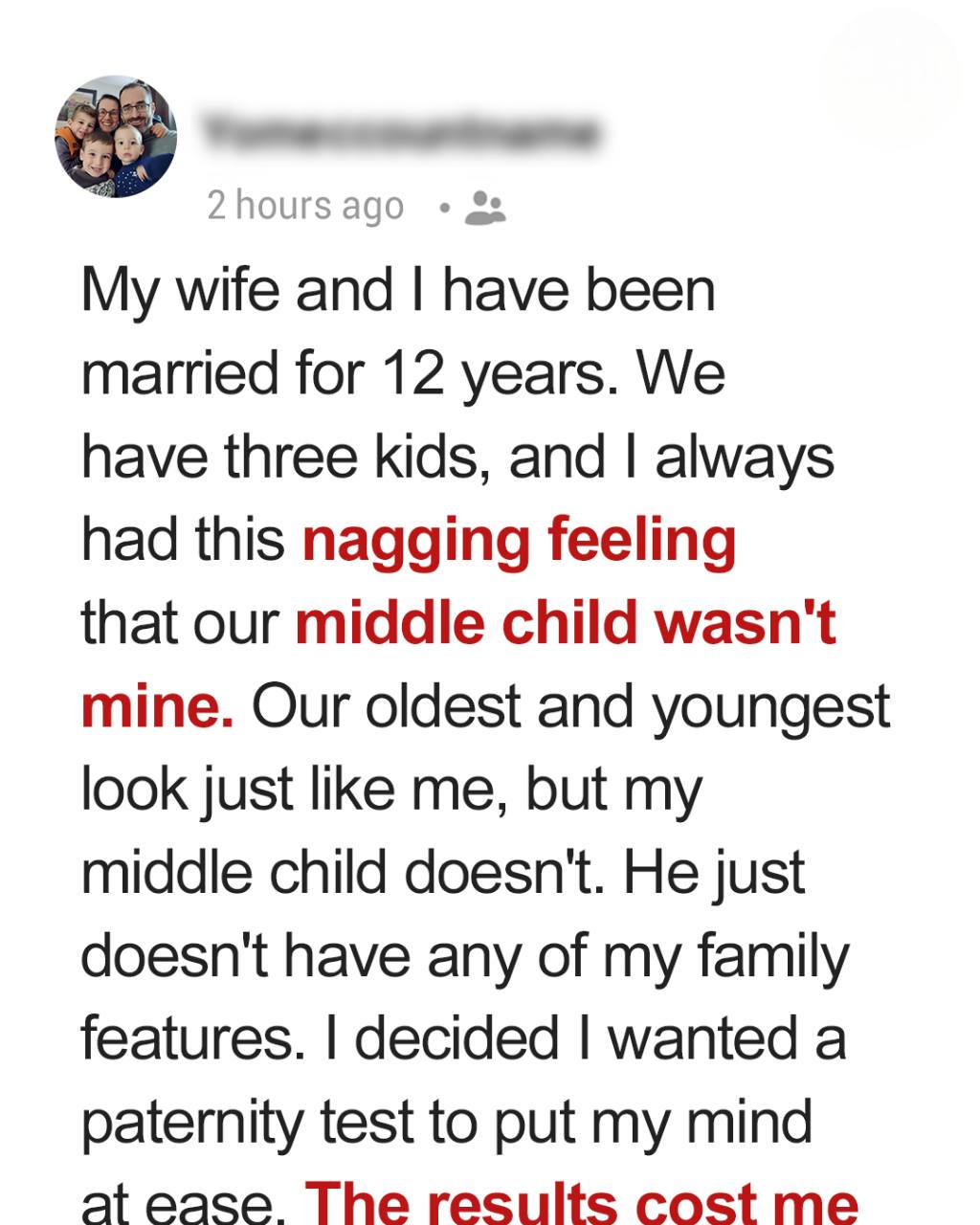 Father’s Middle Son Doesn’t Look Enough Like Him So He Conducts a DNA Test on the Boy