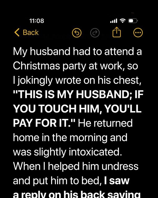 I Jokingly Wrote a Message on My Husband’s Chest before His Work Christmas Party & Unexpectedly Got an Answer