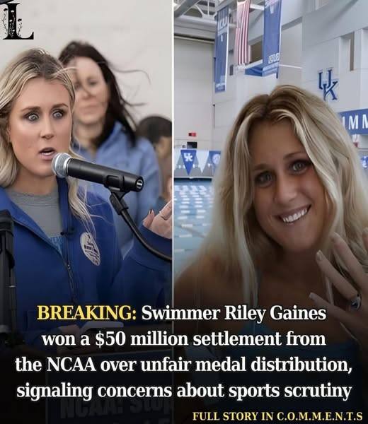 BREAKING: Swimmer Riley Gaines won a $50 million settlement from the NCAA over unfair medal distribution, signaling concerns about sports scrutinั