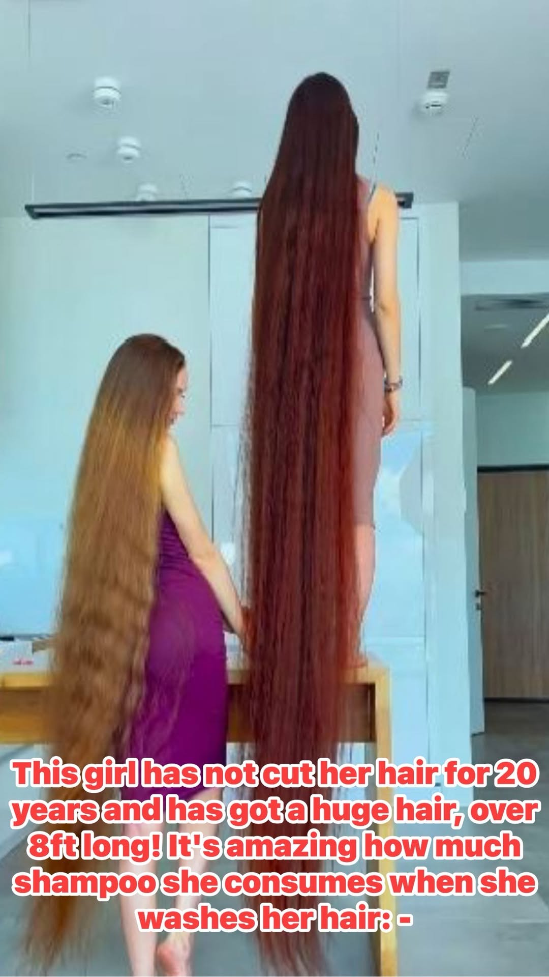 With 90-inches of flowing brown locks, this real life Rapunzel has hair brushing the ground behind her.