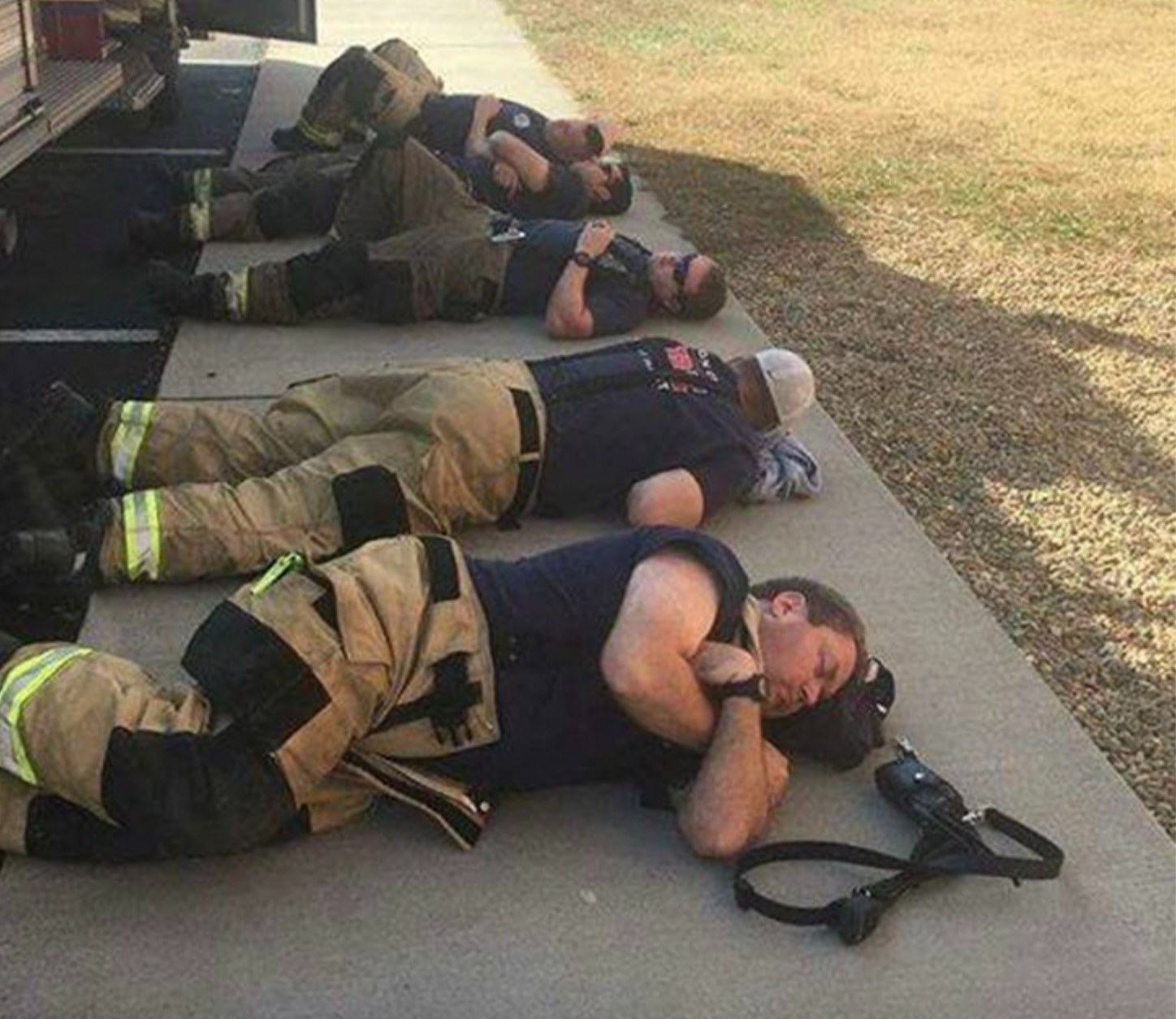 Man snaps photo of firefighters after 24 hours working nonstop
