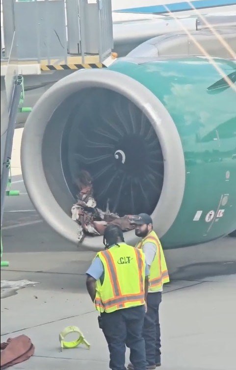 HORROR ON THE TARMAC: A Frontier plane’s engine shredded…