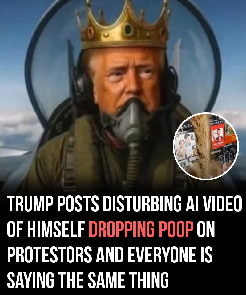 Trump shares shocking AI-generated video showing himself dropping feces on No King demonstrators.