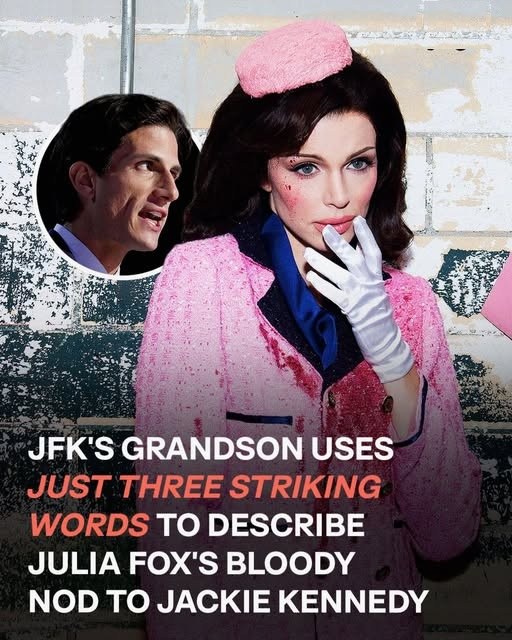 The actress and fashion icon Julia Fox has caused a stir with her unsettling Halloween outfit, which features a bloodied version of Jackie Kennedy.