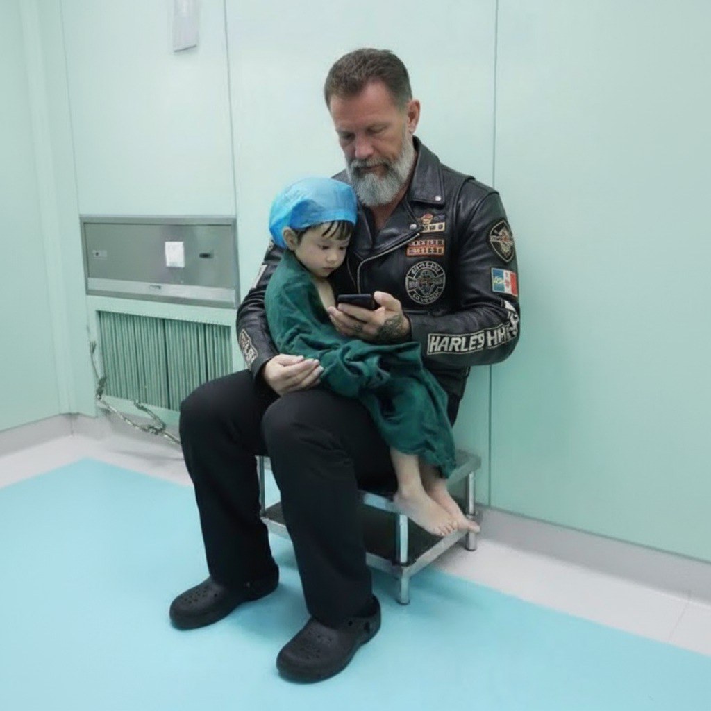 A Heartwarming Moment in the Hospital Waiting Room Between a Boy and a Stranger, asked the scary biker in the hospital waiting room to hold him instead of me