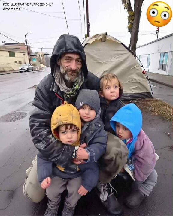 A homeless father of four, living in a tent, gives away his final $2 to help a stranger at a gas station.