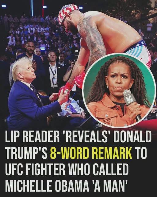A lip reader claims to have interpreted a brief remark from Donald Trump during a UFC event that sparked online discussion.