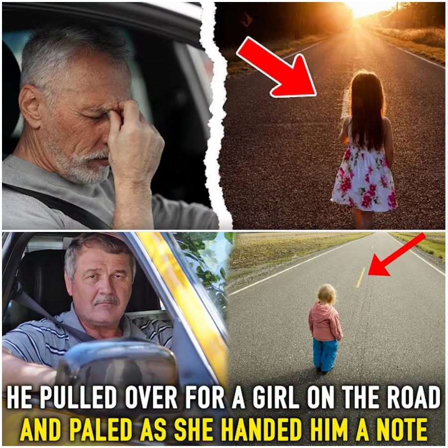 Cab driver pulled over for a girl on the road. He paled as she handed him a note